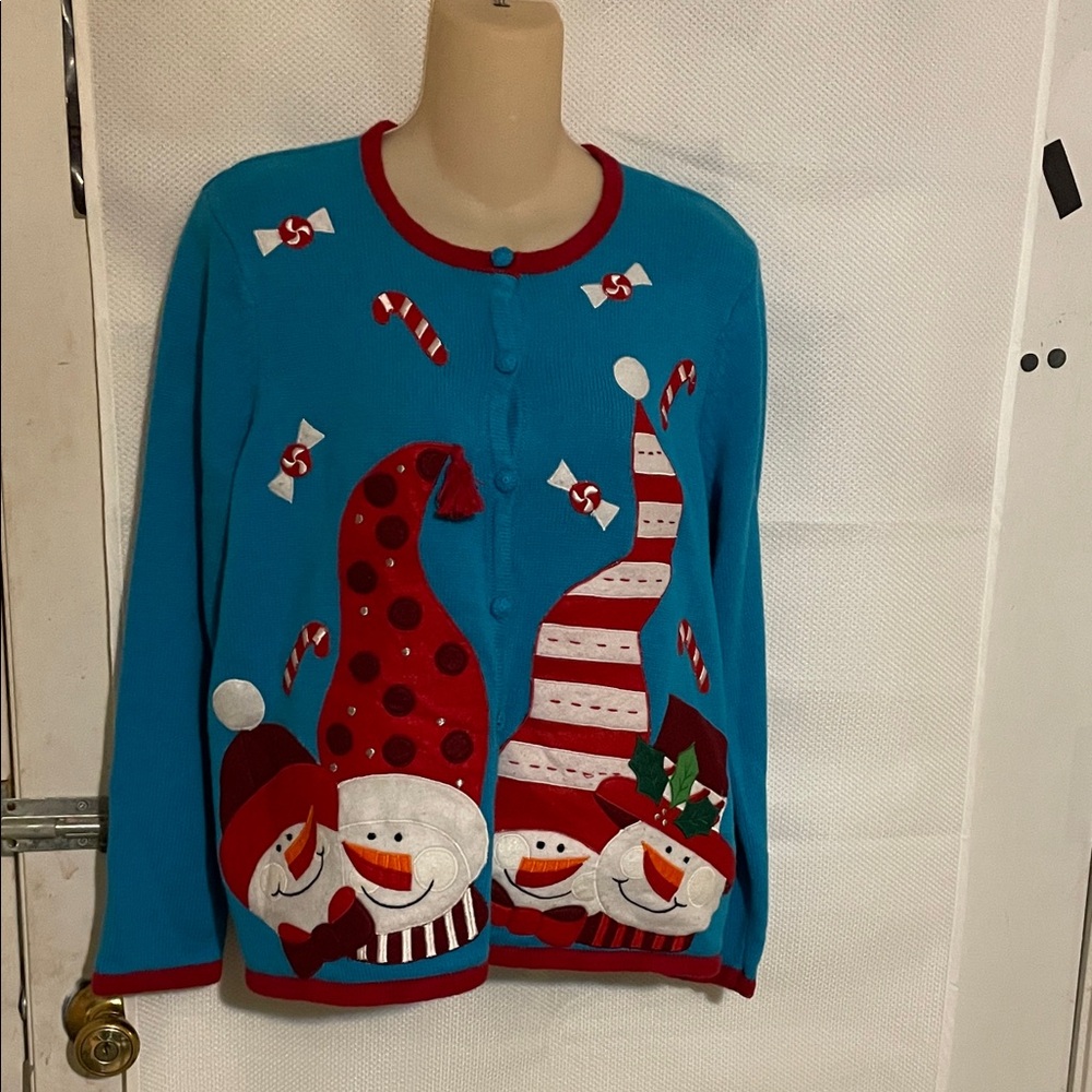 Holiday Snowman Sweater - Blue and Red